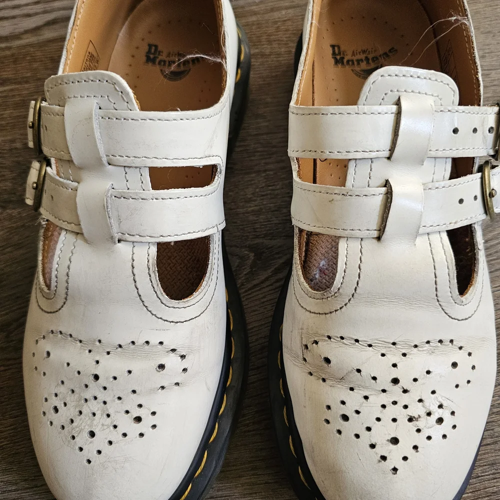 Dr. Martens White Leather Flats with Buckles - Picture 3 of 5